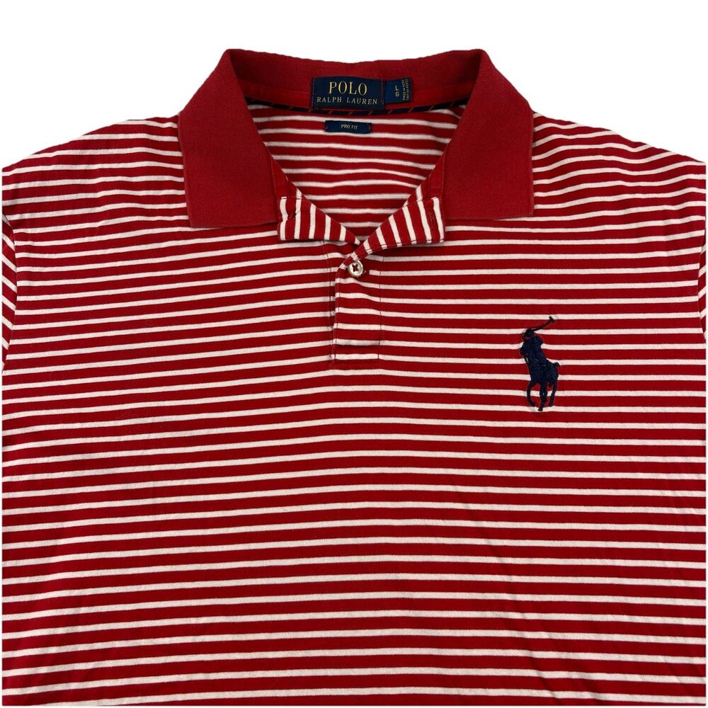 Polo Ralph Lauren Big Pony Pro Fit Polo Shirt Mens L Red Striped Short Sleeve